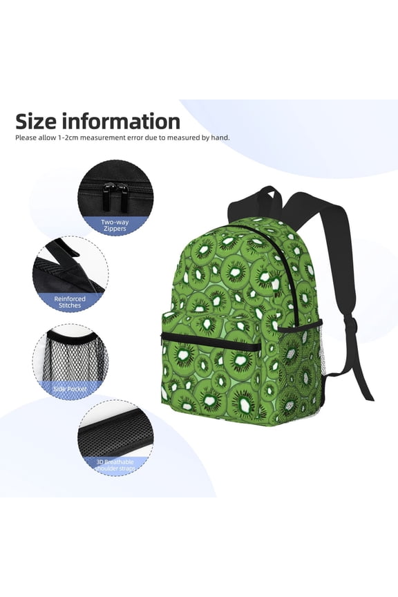 Kiwi Fruit Print Backpack, Waterproof Backpack with Adjustable Shoulder Straps, Suitable for Campus, Business, Travel, Unisex