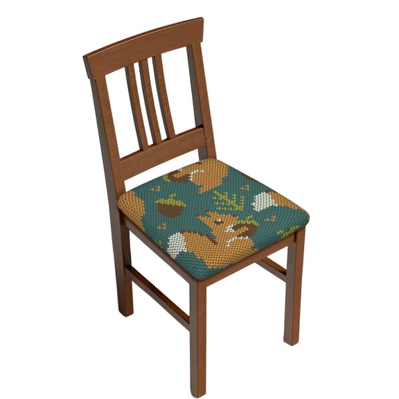 Gukieu Knitted Woodland Squirrel Print Square Cushion Cover, Elastic Strap Chair Protector, Suitable for Family Restaurant, Hotel Banquet Decorations-Six Piece
