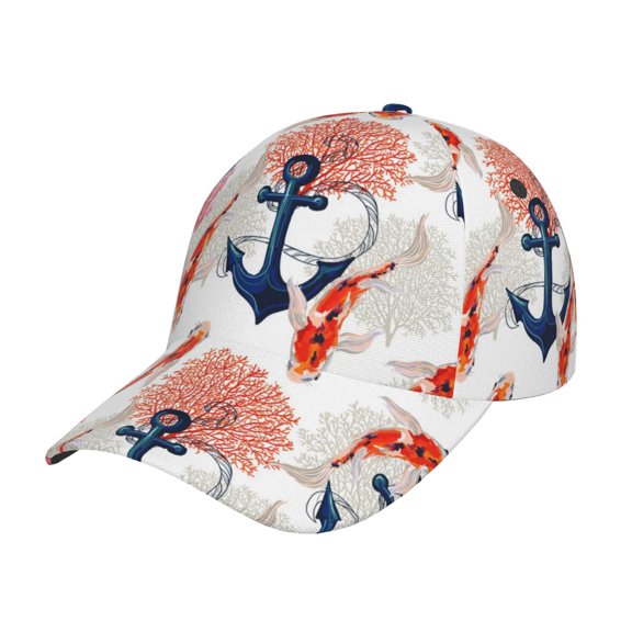 Gukieu Koi Fish And Corals Prin Baseball Cap, Adjustable Sweat-wicking Daily,Travel, Sports Cap, Unisex