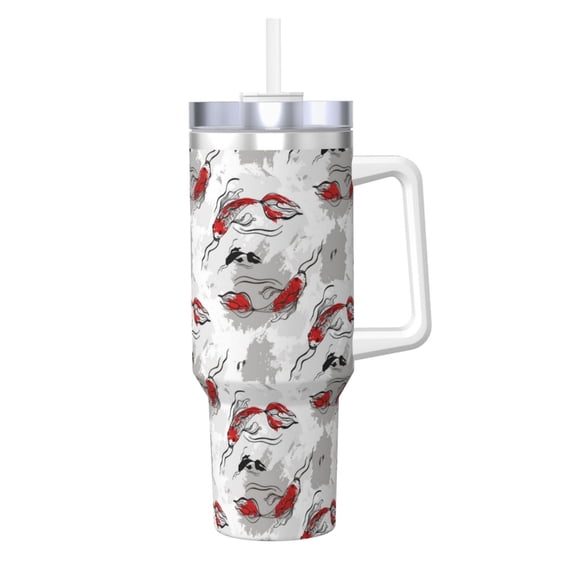 Gukieu Koi Fish Print 40OZ Ice Cup, Stainless Steel Vacuum Kettle with Handle Suitable for Hot and Cold Drinks, Travel, Fitness