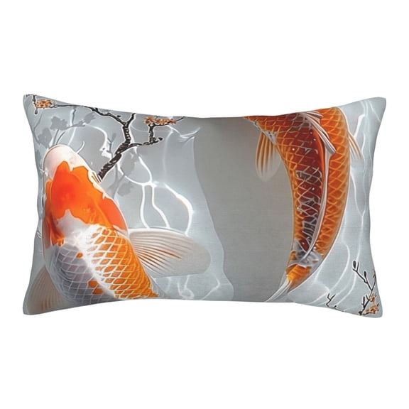 Gukieu Koi Fish Water Print Plush Pillow Cover, Hidden Zipper Pillow Protector without Pillow Core, Suitable for Bedroom, Office, Car Decoration-14"x20"