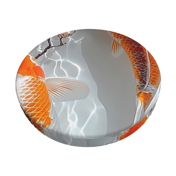 Gukieu Koi Fish Water Print Round Chair Cover, Dust-proof and Non-slip Bar Chair Protective Cover, Suitable for Bars, Restaurants, Offices-12 inch