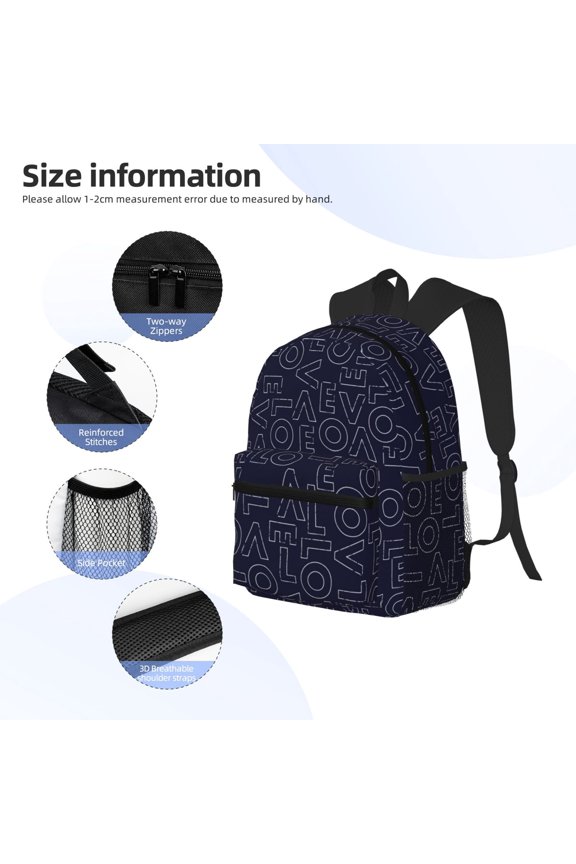 LOVE Print Backpack, Waterproof Backpack with Adjustable Shoulder Straps, Suitable for Campus, Business, Travel, Unisex