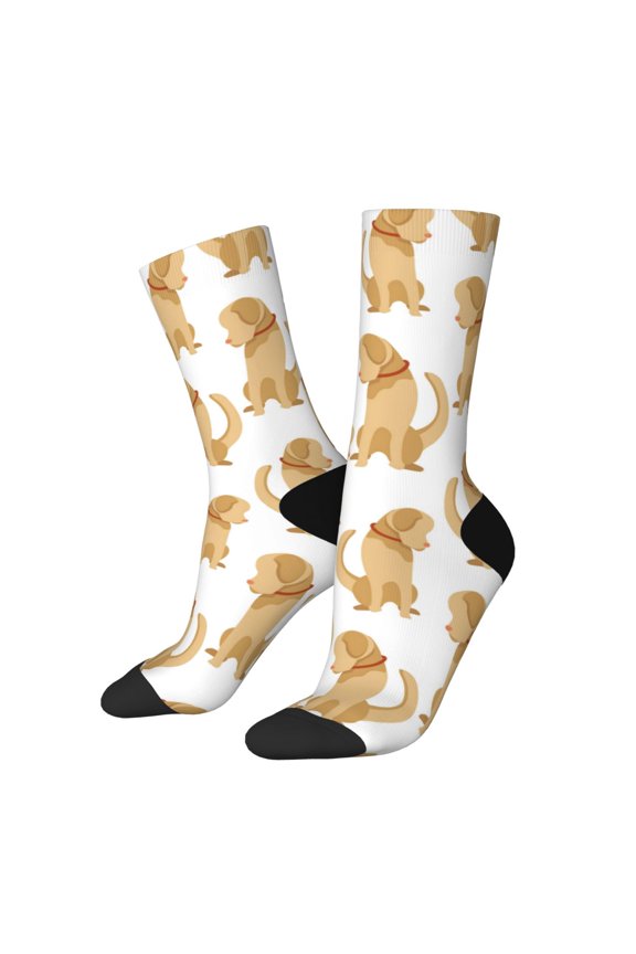 Labrador Retriever Dog Print Contrast Color Mid-calf Socks, Sweat-wicking Athletic Socks, Unisex Clothing Accessories