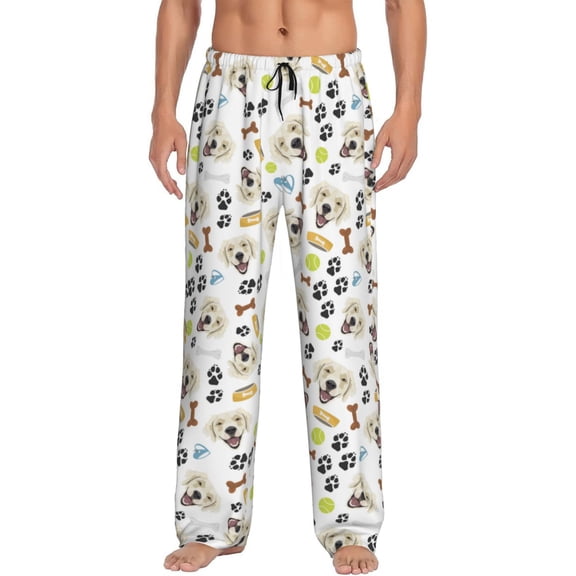 Gukieu Labrador Retriever Dog Print Men's Home Trousers, Elastic Drawstring Home Pajamas Clothing Suitable for Adult Men-Medium