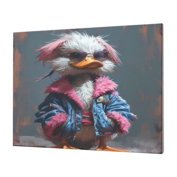 Gukieu Lady Duck Print Horizontal Canvas Decorative Painting 12x16 Inch Shrinkage Resistant Frame Hanging Home Wall Art Decor