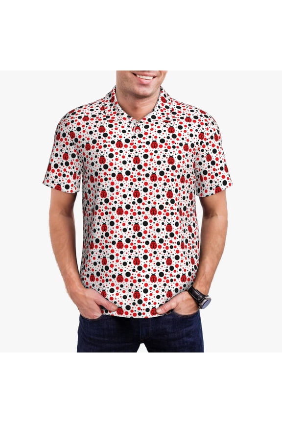 Ladybugs 2 Print Men's Quick-drying POLO Shirt, Button-down Summer T-shirt, Suitable for Work and Outdoor Activities-XX-Large