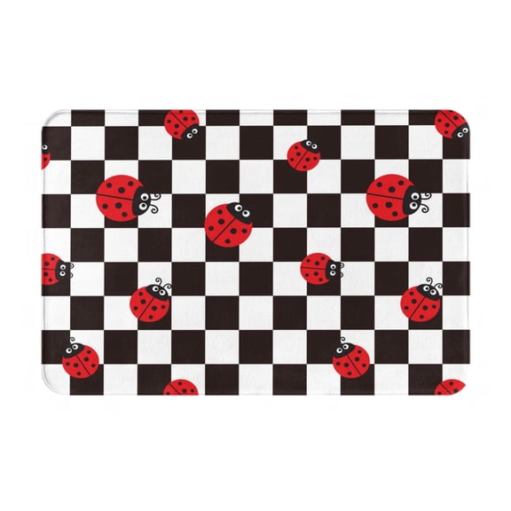 Gukieu Ladybugs Of Black And White Checkers Print Dust-proof Floor Mats, Water-absorbent and Non-slip Flannel Door Mats 16x24in, Home Decoration Suitable for Kitchen, Bathroom, Garage