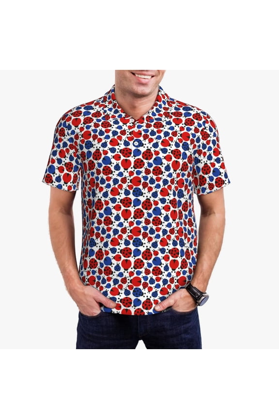 Ladybugs Print Men's Quick-drying POLO Shirt, Button-down Summer T-shirt, Suitable for Work and Outdoor Activities-X-Large