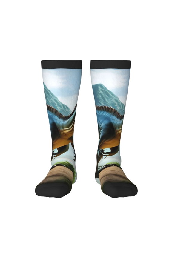 Lake Forest Dinosaur A Print Contrast Color Stockings, Elastic Sports Socks Warm Socks Clothing Accessories, Adult Unisex