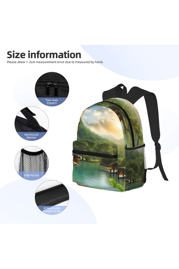 Lake Forest Dinosaur Print Backpack, Waterproof Backpack with Adjustable Shoulder Straps, Suitable for Campus, Business, Travel, Unisex