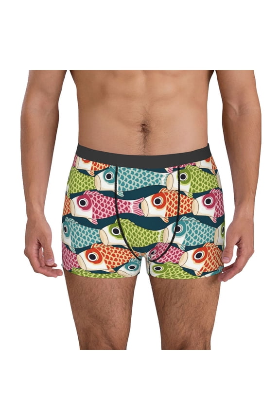 Lantern Koi Fish Print Men's Boxer Briefs, High Elastic Moisture Wicking Boxer Briefs Underwear-Large