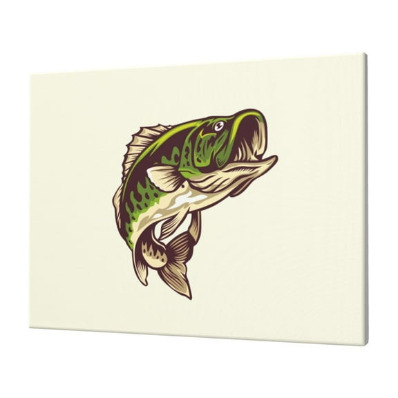 Gukieu Largemouth Bass Fish (3) Print Horizontal Canvas Decorative Painting 12x16 Inch Shrinkage Resistant Frame Hanging Home Wall Art Decor