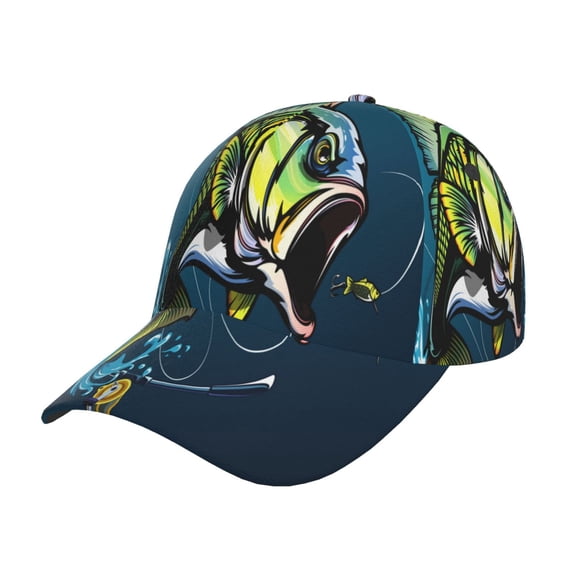 Gukieu Largemouth Bass Fish Prin Baseball Cap, Adjustable Sweat-wicking Daily,Travel, Sports Cap, Unisex