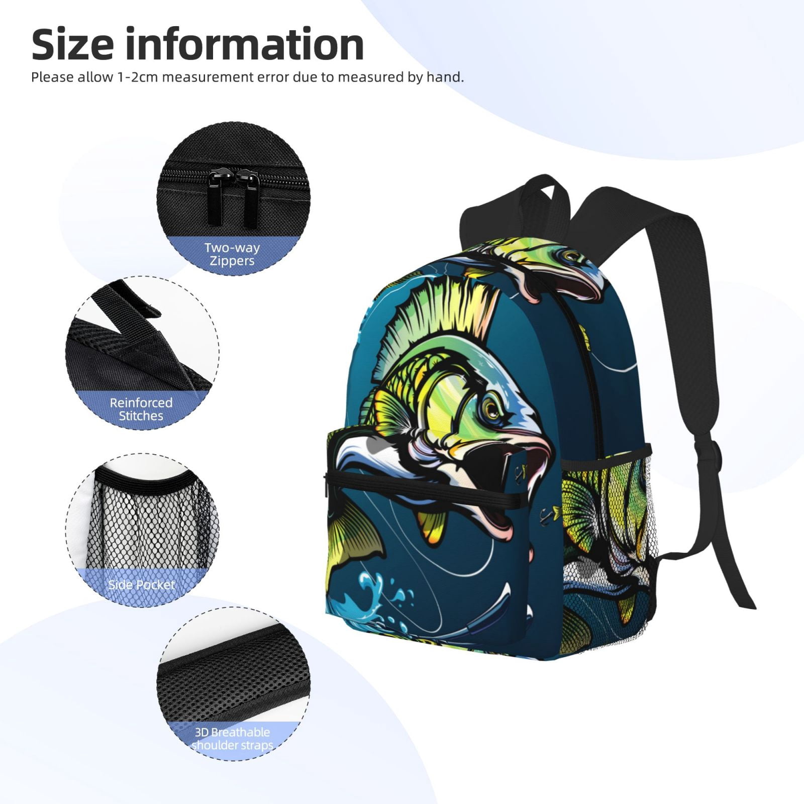 Fish Shape Backpack Gukieu Largemouth Bass Fish Print Backpack, Waterproof Backpack with ...