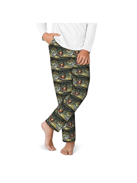 Largemouth Bass Fish Print Youth Home Trousers, Elastic Waistband with Pockets for Home and Outing, Suitable for Children Aged 5-16-Small