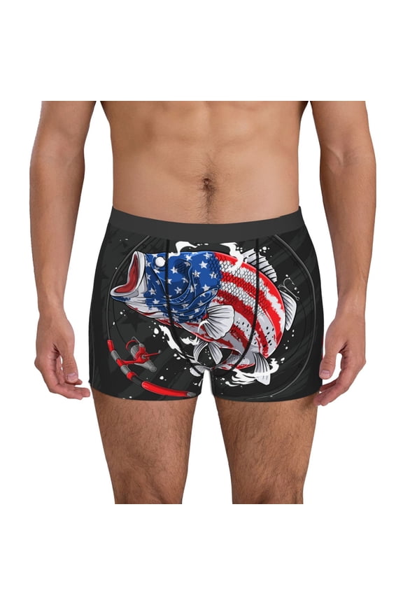 Largemouth Bass Fish in USA Print Men's Boxer Briefs, High Elastic Moisture Wicking Boxer Briefs Underwear-Small