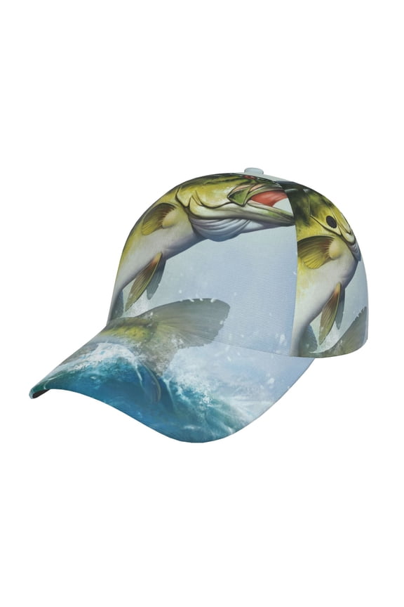 Largemouth Bass jumps out of water Prin Baseball Cap, Adjustable Sweat-wicking Daily,Travel, Sports Cap, Unisex