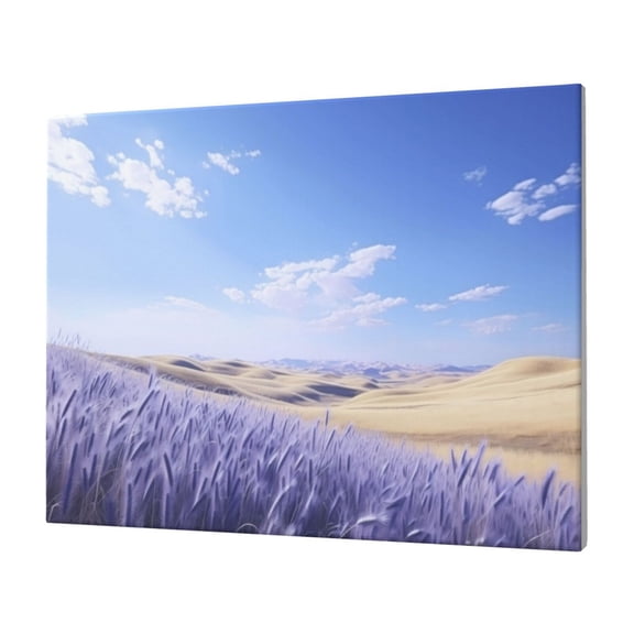 Gukieu Lavender Fields Under Blue Sky Print Horizontal Canvas Decorative Painting 12x16 Inch Shrinkage Resistant Frame Hanging Home Wall Art Decor