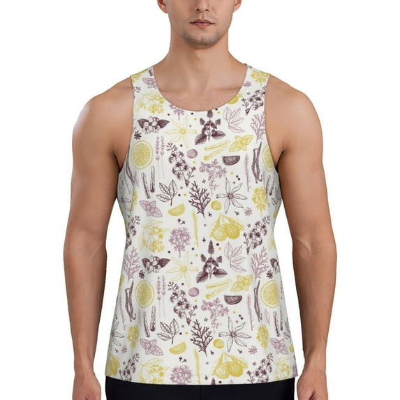 Gukieu Lavender Flowers Print Men's Quick Dry Fitness Vest, Round Neck Sleeveless Fitness Bodybuilding Top-Medium