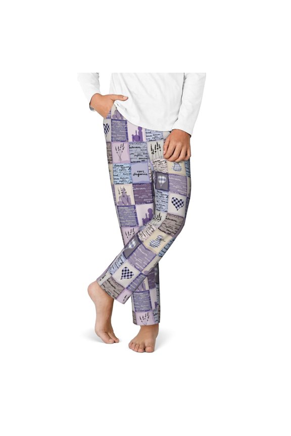 Lavender Flowers Print Youth Home Trousers, Elastic Waistband with Pockets for Home and Outing, Suitable for Children Aged 5-16-Large