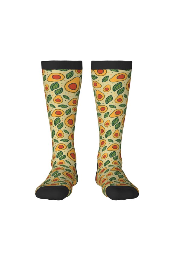 Leaves Avocado Print Contrast Color Stockings, Elastic Sports Socks Warm Socks Clothing Accessories, Adult Unisex