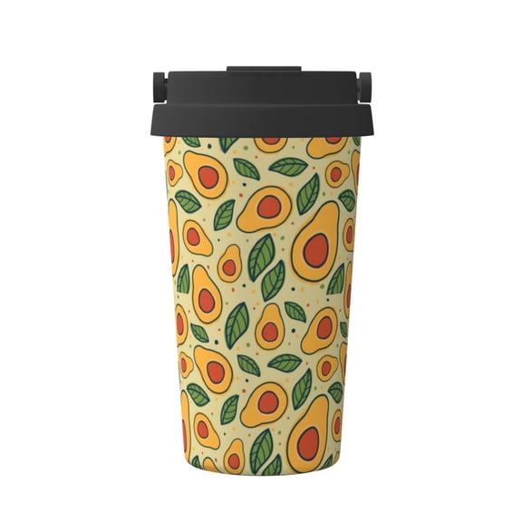 Gukieu Leaves Avocado Print Insulated Coffee Cup, Portable Stainless Steel Vacuum Cup with Lid, Unisex, Suitable for Office, Cafe, Car