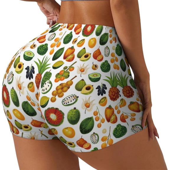 Gukieu Lemon Fruits Vegetables Print Women's Sports Shorts, Elastic Waist High Stretch Running Yoga Gym Sweatpants-Large