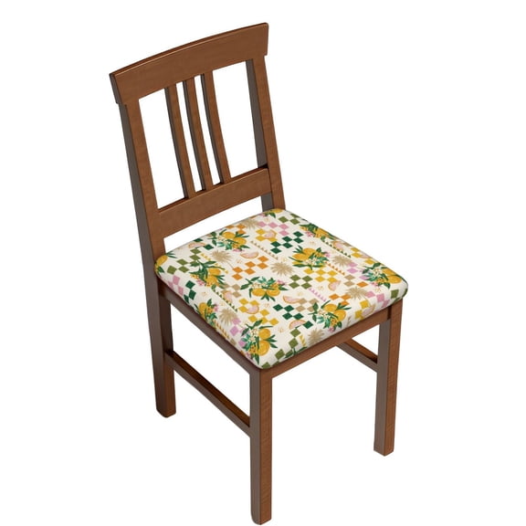 Gukieu Lemon Print Square Cushion Cover, Elastic Strap Chair Protector, Suitable for Family Restaurant, Hotel Banquet Decorations-Four Pieces