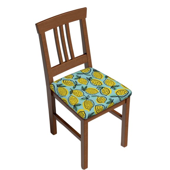 Gukieu Lemon Print Square Cushion Cover, Elastic Strap Chair Protector, Suitable for Family Restaurant, Hotel Banquet Decorations-Two Pieces