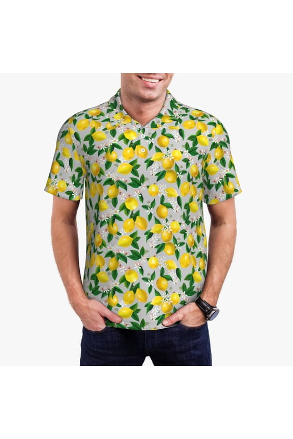 Lemon1 Print Men's Quick-drying POLO Shirt, Button-down Summer T-shirt, Suitable for Work and Outdoor Activities-Small