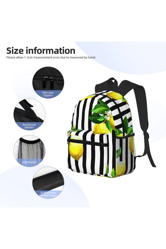 Lemons on Striped Print Backpack, Waterproof Backpack with Adjustable Shoulder Straps, Suitable for Campus, Business, Travel, Unisex