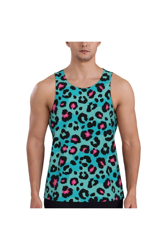 Leopard 1 Print Men's Quick Dry Fitness Vest, Round Neck Sleeveless Fitness Bodybuilding Top-XX-Large