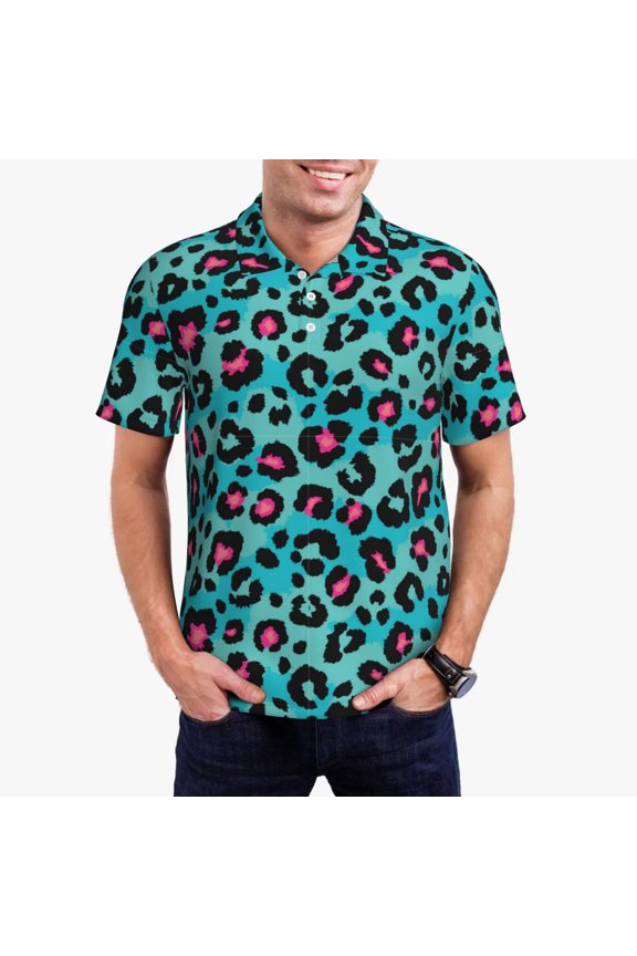 Leopard 1 Print Men's Quick-drying POLO Shirt, Button-down Summer T-shirt, Suitable for Work and Outdoor Activities-Small