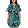 thumbnail image 1 of Gukieu Leopard 1 Print Women's Short-sleeved Pajama Set, Round Neck Button Top Elastic Shorts 2-piece Set, Summer Home Leisure Clothing-Medium, 1 of 6
