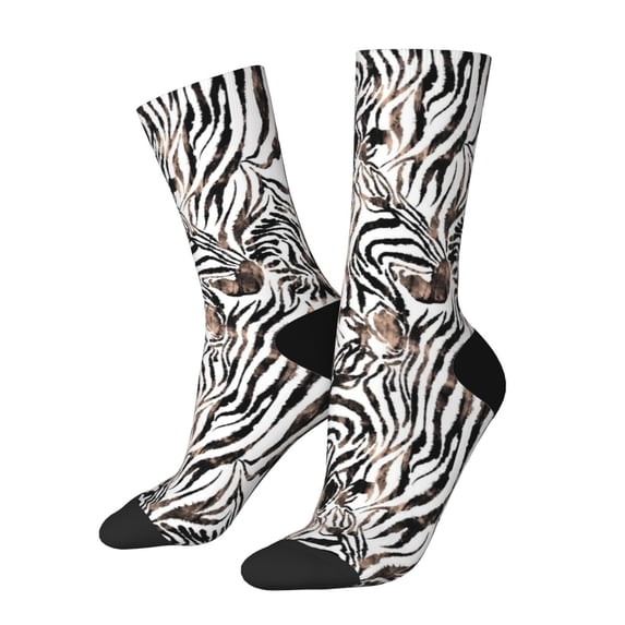 Gukieu Leopard And Zebra Print Contrast Color Mid-calf Socks, Sweat-wicking Athletic Socks, Unisex Clothing Accessories