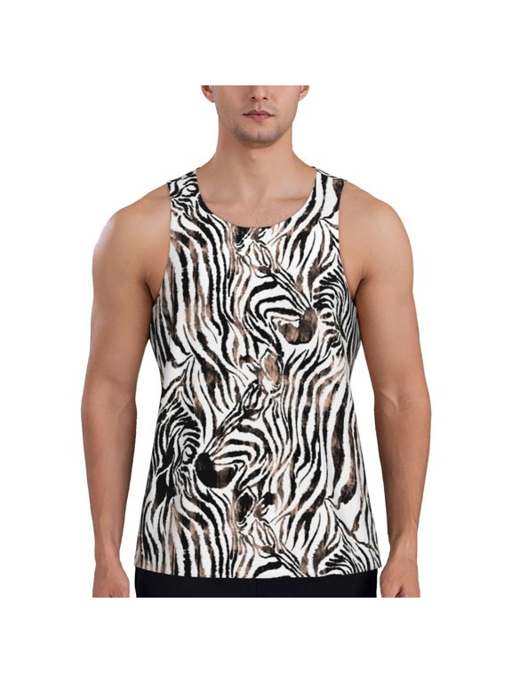 Leopard And Zebra Print Men's Quick Dry Fitness Vest, Round Neck Sleeveless Fitness Bodybuilding Top-Medium