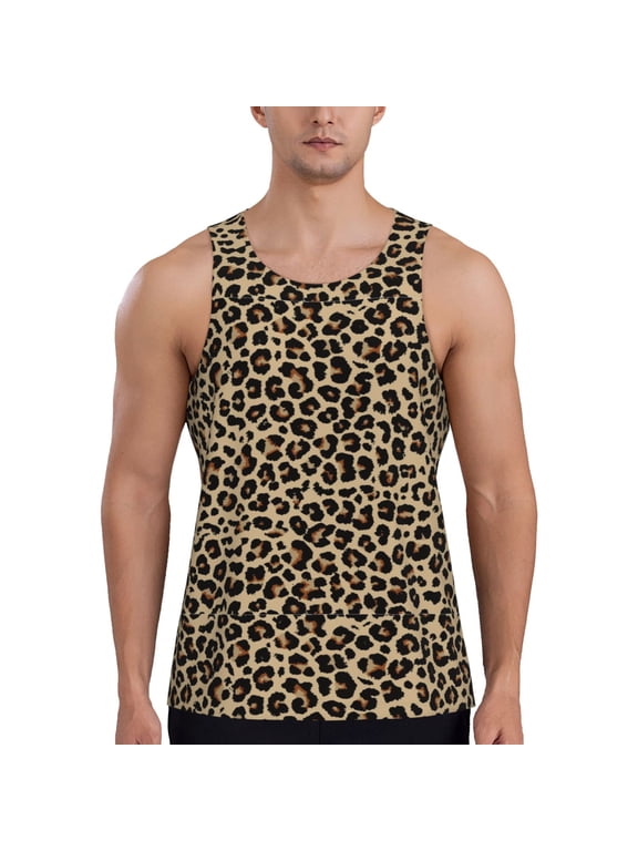 Leopard Print-1 Print Men's Quick Dry Fitness Vest, Round Neck Sleeveless Fitness Bodybuilding Top-Medium