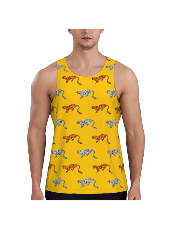 Leopard Print Print Men's Quick Dry Fitness Vest, Round Neck Sleeveless Fitness Bodybuilding Top-3X-Large