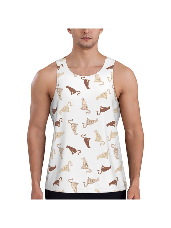 Leopard Print Print Men's Quick Dry Fitness Vest, Round Neck Sleeveless Fitness Bodybuilding Top-Large