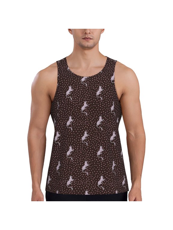 Leopard Print Print Men's Quick Dry Fitness Vest, Round Neck Sleeveless Fitness Bodybuilding Top-Small
