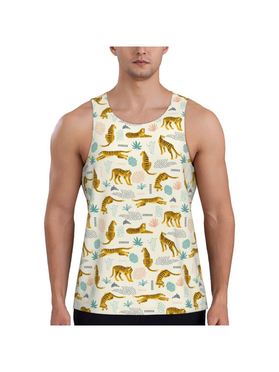 Leopard Print Print Men's Quick Dry Fitness Vest, Round Neck Sleeveless Fitness Bodybuilding Top-Small