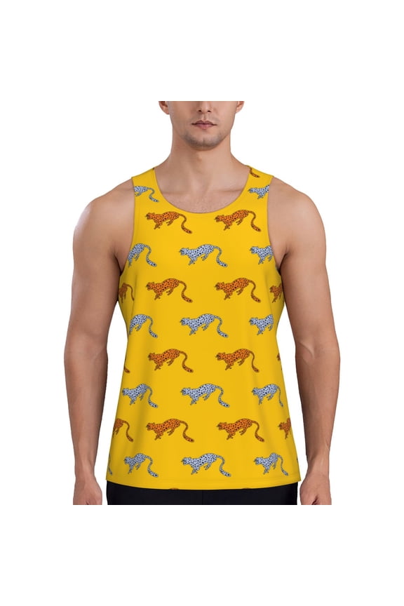 Leopard Print Print Men's Quick Dry Fitness Vest, Round Neck Sleeveless Fitness Bodybuilding Top-X-Large