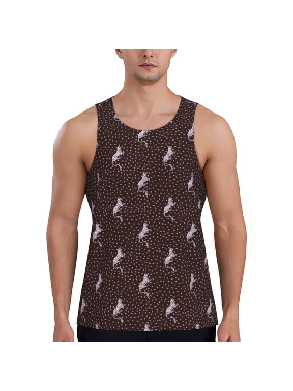 Leopard Print Print Men's Quick Dry Fitness Vest, Round Neck Sleeveless Fitness Bodybuilding Top-XX-Large