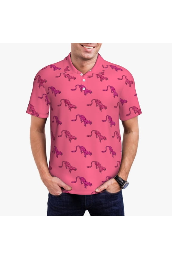 Leopard Print Print Men's Quick-drying POLO Shirt, Button-down Summer T-shirt, Suitable for Work and Outdoor Activities-Small
