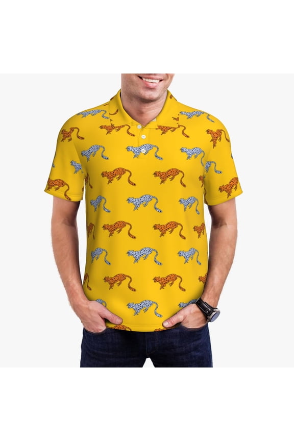 Leopard Print Print Men's Quick-drying POLO Shirt, Button-down Summer T-shirt, Suitable for Work and Outdoor Activities-Small