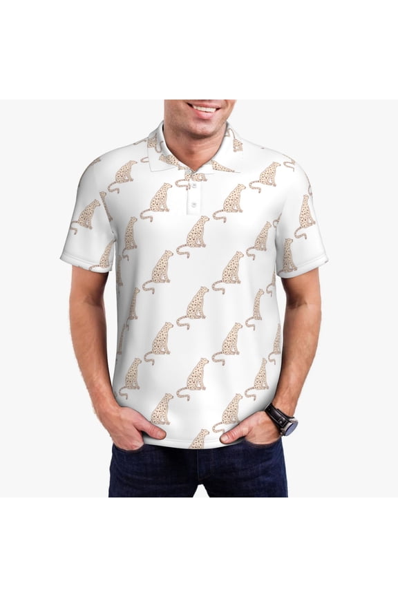 Leopard Print Print Men's Quick-drying POLO Shirt, Button-down Summer T-shirt, Suitable for Work and Outdoor Activities-Small