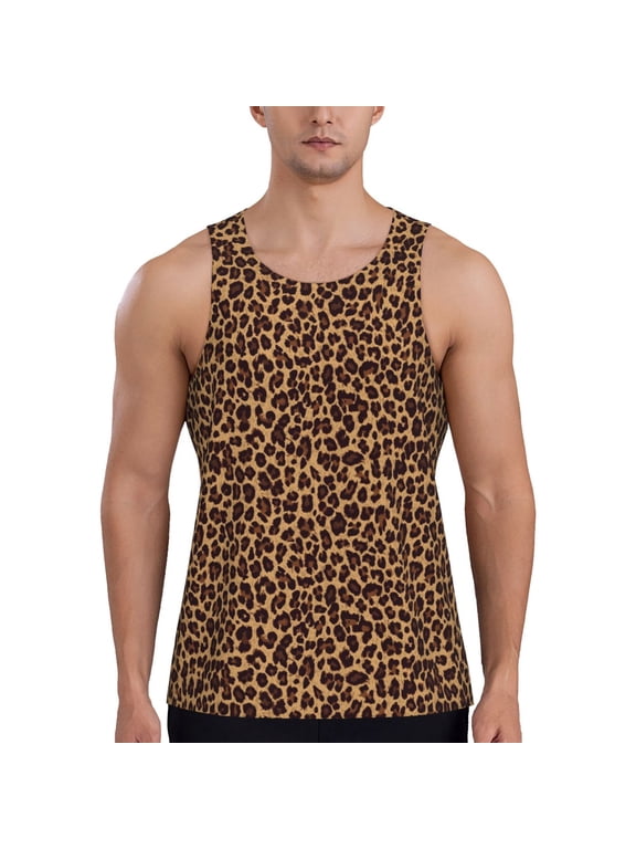 Leopard Printed Print Men's Quick Dry Fitness Vest, Round Neck Sleeveless Fitness Bodybuilding Top-3X-Large