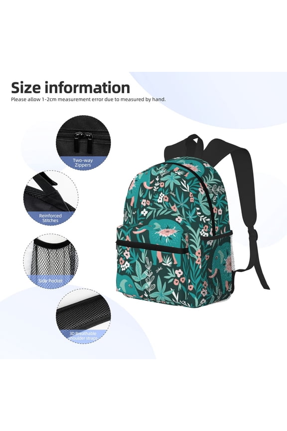 Lephants in the Jungle Print Backpack, Waterproof Backpack with Adjustable Shoulder Straps, Suitable for Campus, Business, Travel, Unisex
