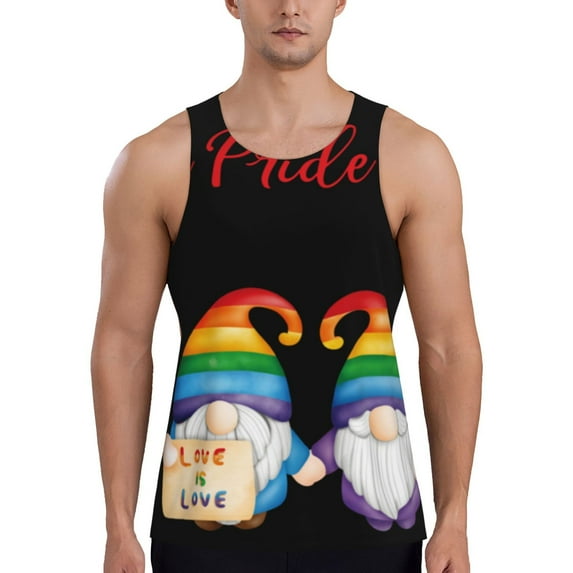 Gukieu Lgbt Gnome Print Men's Quick Dry Fitness Vest, Round Neck Sleeveless Fitness Bodybuilding Top-Small